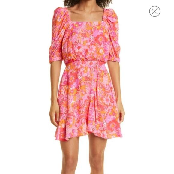 Ted Baker London Betha Floral Square Neck Dress In Pink & Orange Size 2 - Picture 1 of 9